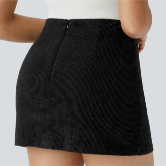 Halara Black Corduroy Mini Skort Back Zip Closure Size XS - Picture 10 of 10